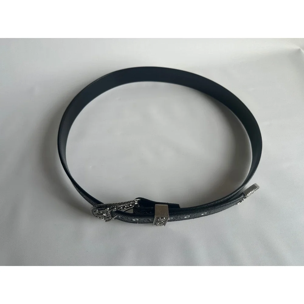 Men's Black Western Belt Silver Tone‎ Ornate Horseshoe Buckle Size 42 Mexico